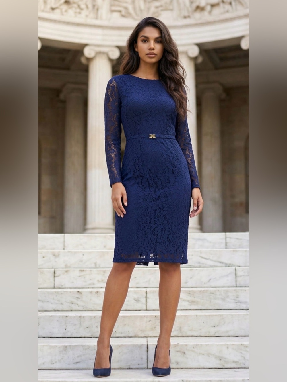 Ralph Lauren Navy Lace Midi Dress